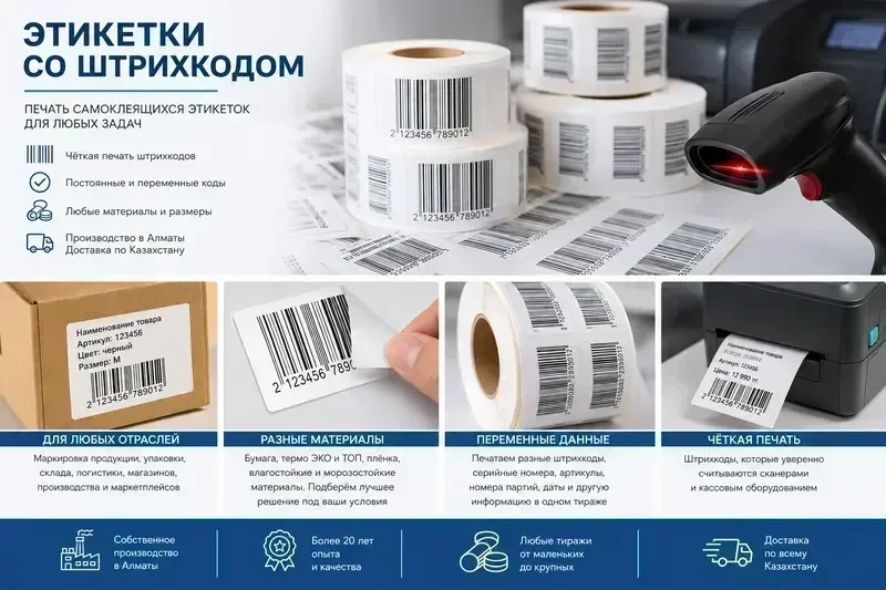 Этикетки со штрихкодом на заказ в Алматы